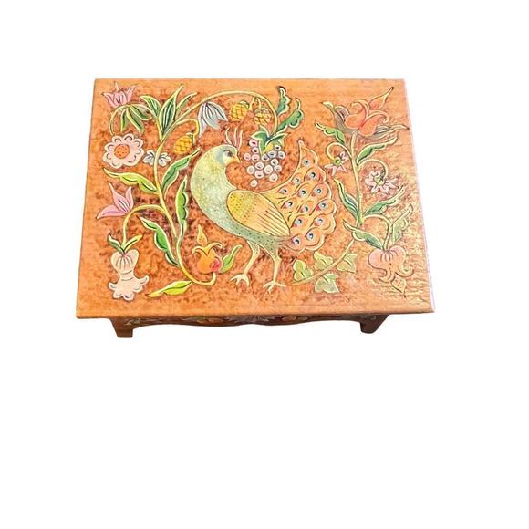 Irvin Herbein Folk Art wooden Bench box hand painted handmade - Picture 3 of 9